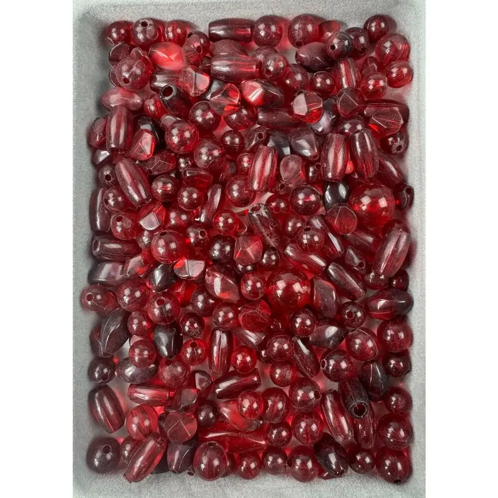 Assorted Red Acrylic, Wood and Glass Beads Variety of Shades Shapes and Sizes